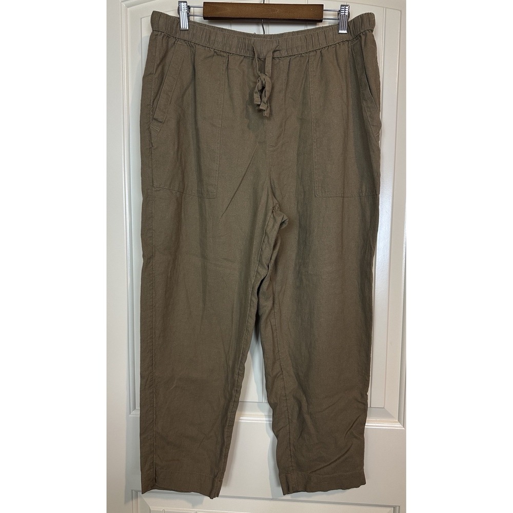 Universal Thread Women's High Rise Straight Leg Relaxed Crop L Brown Linen Blend